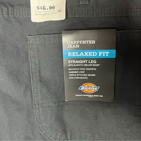 Dickies Relaxed Fit Straight Leg Black Carpenter Jeans Men’s Size 40 X 30 NWT - Picture 6 of 9